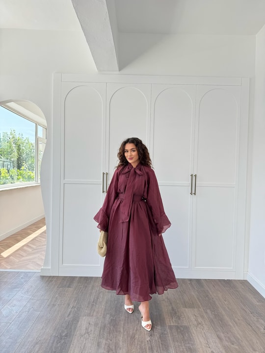 HR-1308H&R ButikTb - Fibela Ön Bağlamalı Etekli Takım Mürdüm