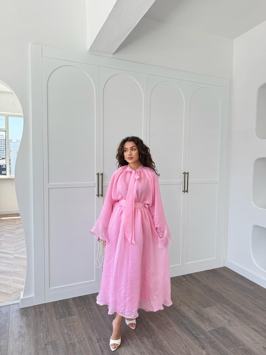 HR-1308H&R ButikTb - Fibela Ön Bağlamalı Etekli Takım Pembe