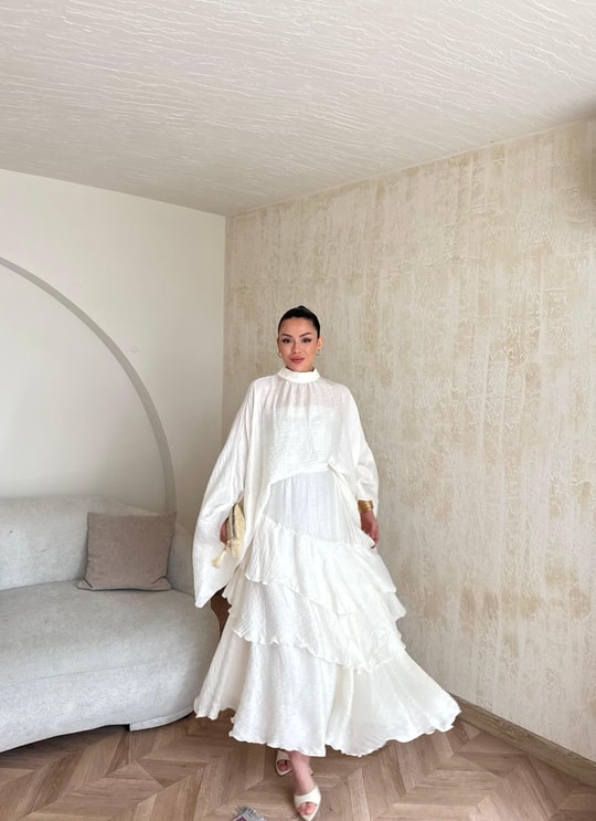 HR-0814H&R ButikTB - Gazce Katkat Etekli Takım Ekru