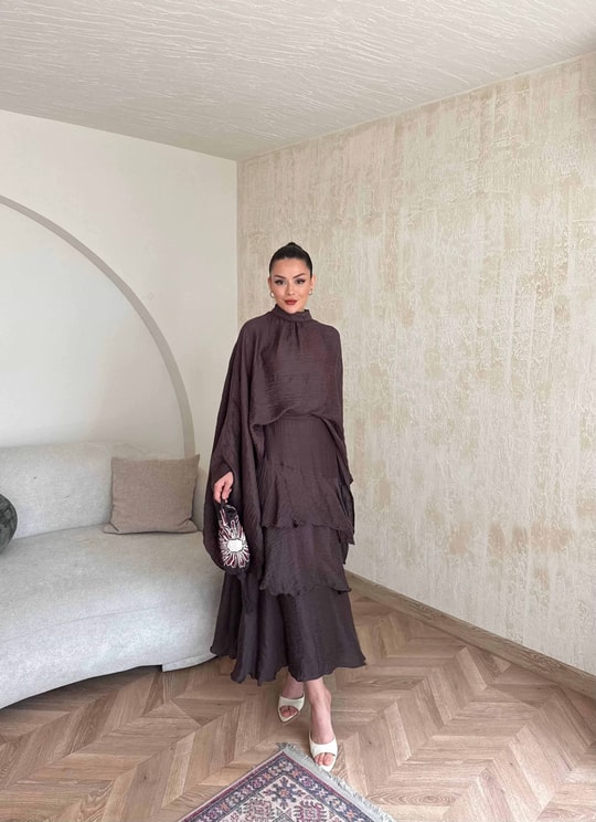 HR-0814H&R ButikTB - Gazce Katkat Etekli Takım Acı Kahve