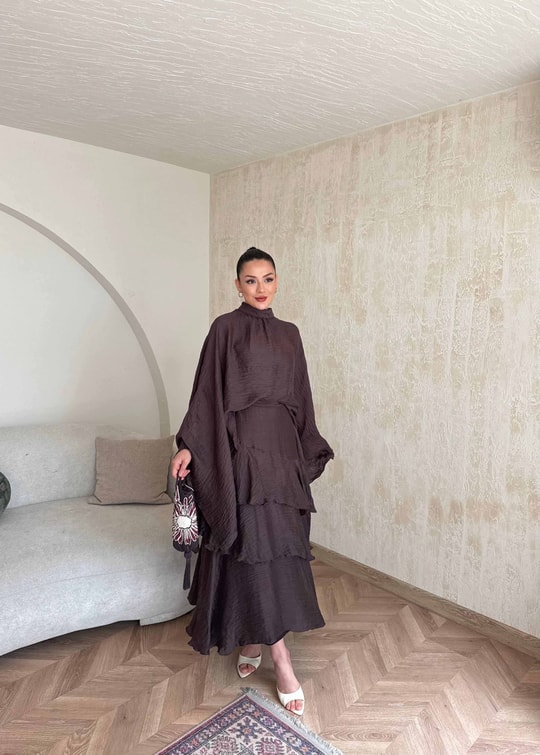 HR-0814H&R ButikTB - Gazce Katkat Etekli Takım Acı Kahve