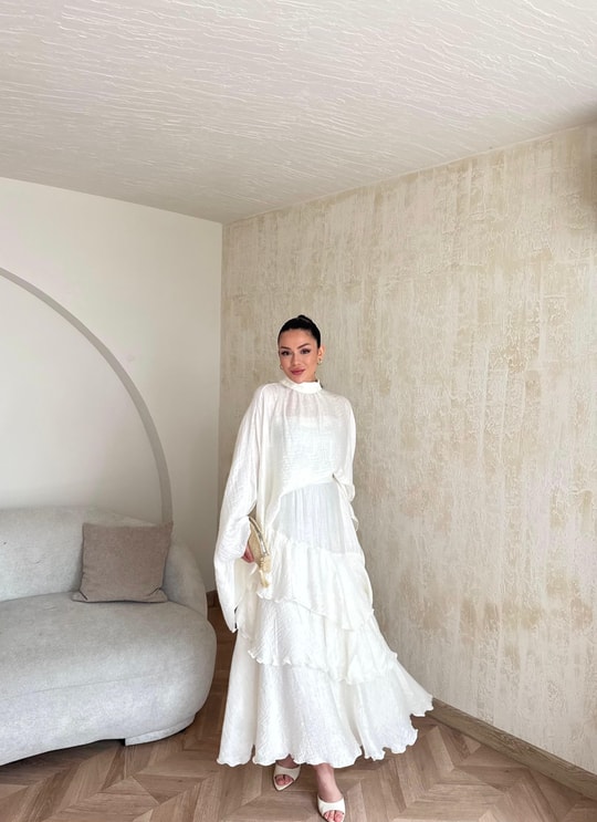 HR-0814H&R ButikTB - Gazce Katkat Etekli Takım Ekru