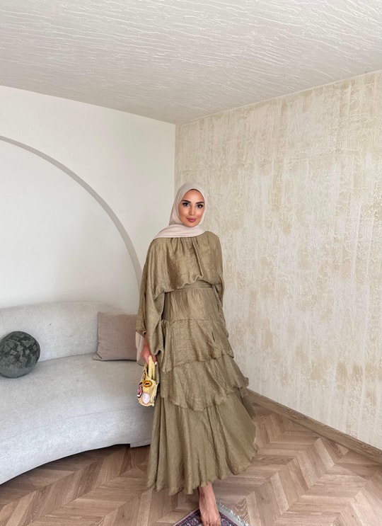 HR-0814H&R ButikTB - Gazce Katkat Etekli Takım Haki