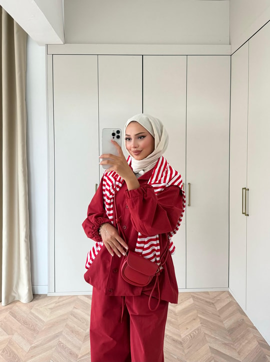 HR-3069H&R ButikTB-Giba Bol Pantolon Takım Kırmızı