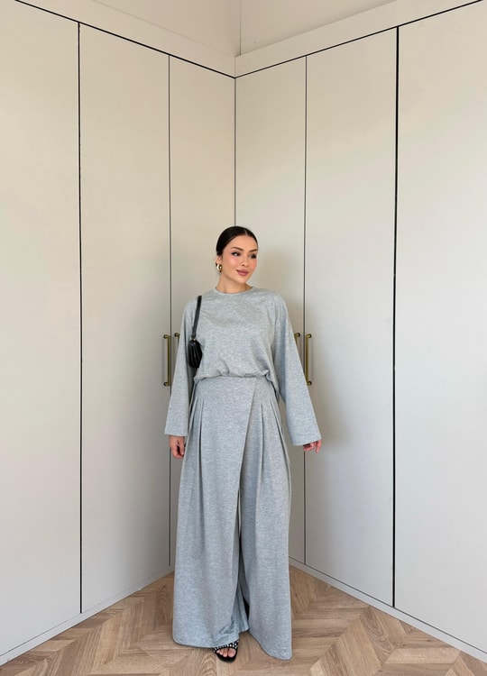 HR-2808H&R ButikTB - Lamis Pantolon Etek Takım Gri