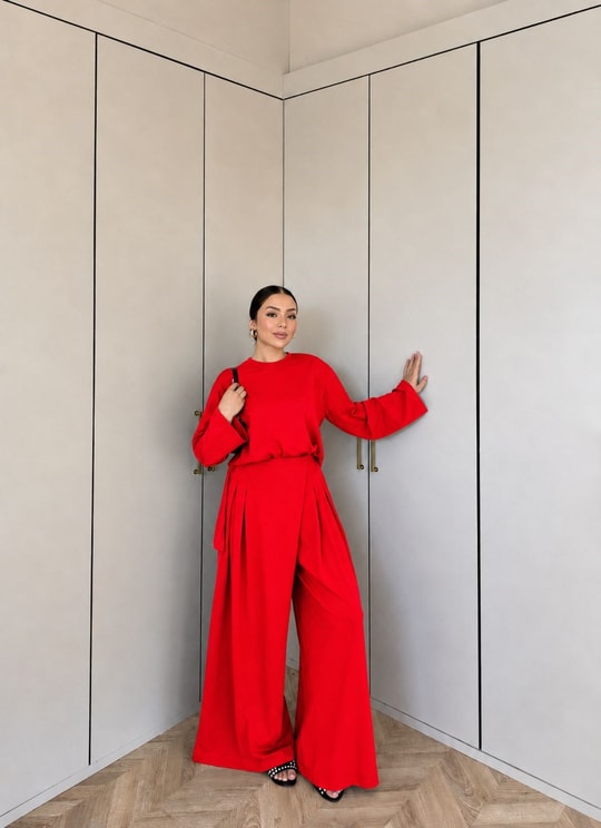 HR-2868H&R ButikTB - Lamis Pantolon Etek Takım Kırmızı