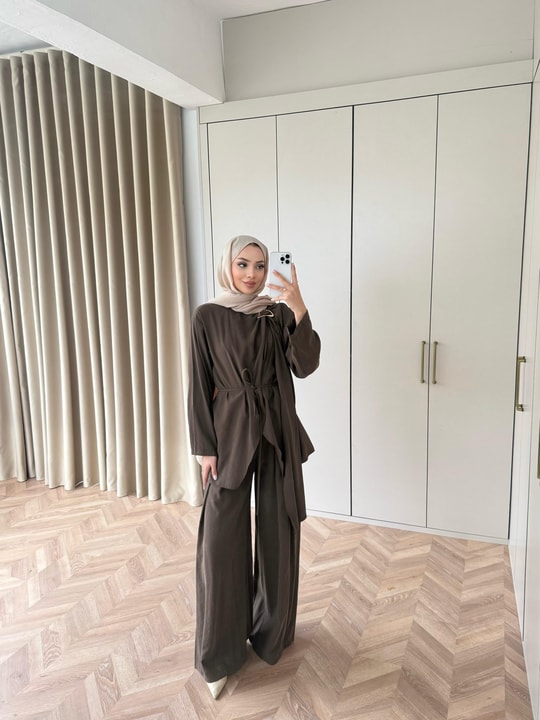 HR-0615H&R ButikTB-Nare Kemerli Takım Kahve