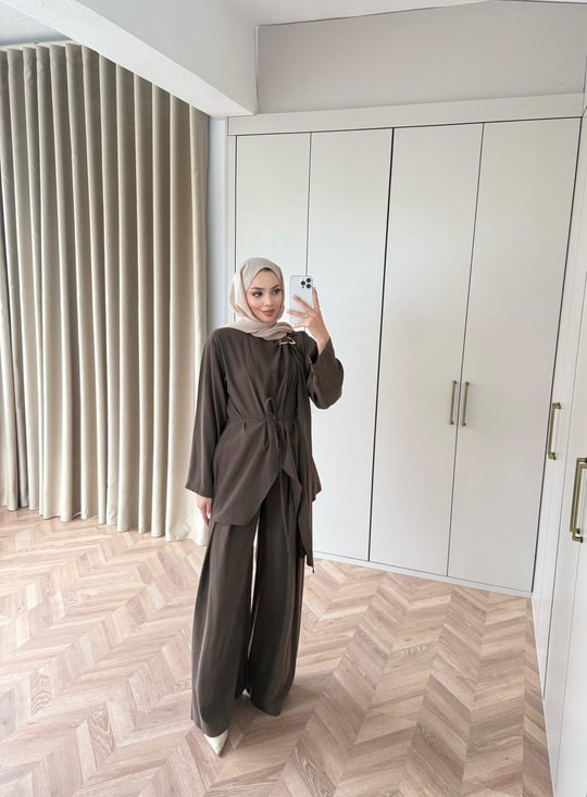 HR-0615H&R ButikTB-Nare Kemerli Takım Kahve