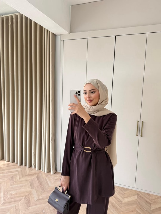 HR-0611H&R ButikTB-Nare Kemerli Takım Mürdüm