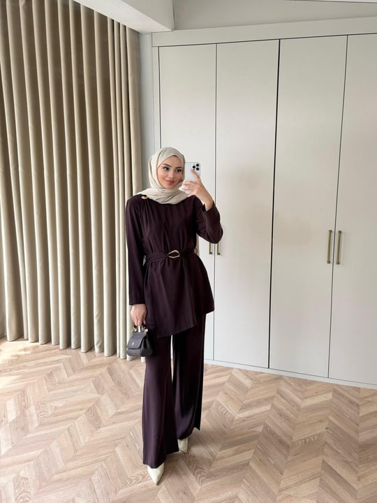 HR-0611H&R ButikTB-Nare Kemerli Takım Mürdüm