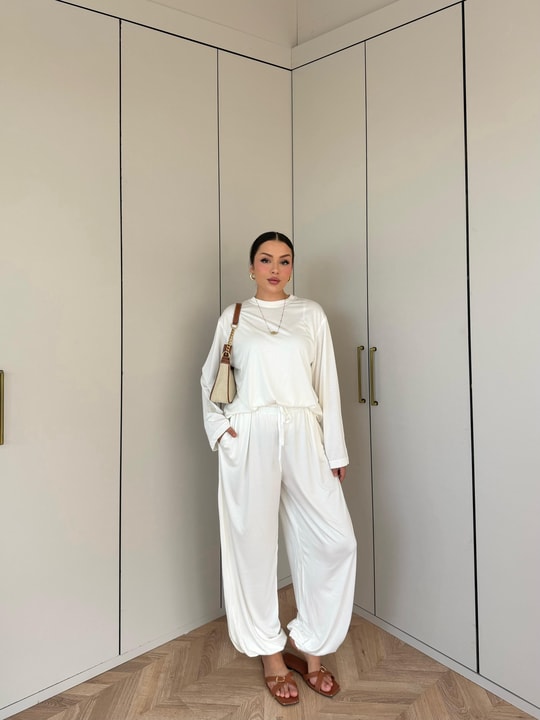 HR-2817H&R ButikTB - Nisa Paça Lastikli Takım Beyaz