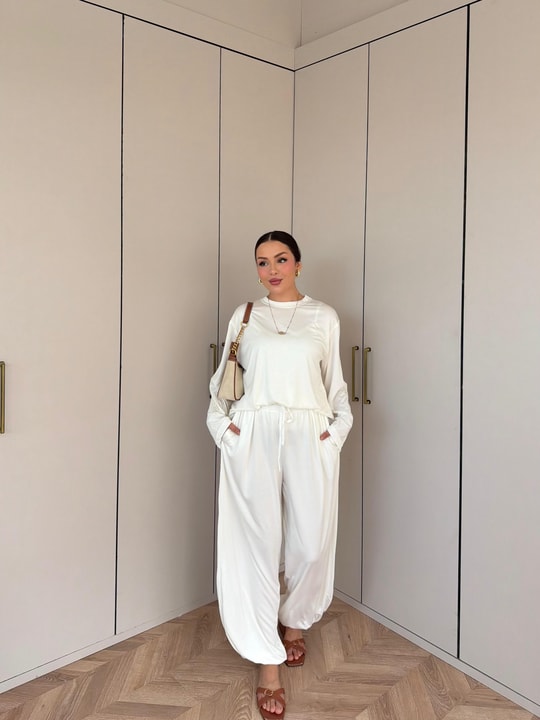 HR-2817H&R ButikTB - Nisa Paça Lastikli Takım Beyaz