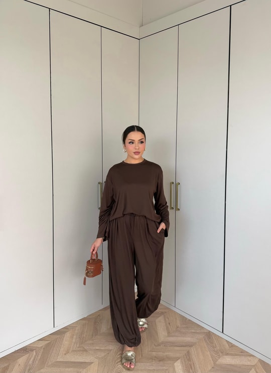 HR-2817H&R ButikTB - Nisa Paça Lastikli Takım Acı Kahve