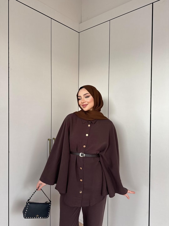 TAKM-2309H&R ButikTB-Notre Panço Detaylı Modal Takım Acı Kahve