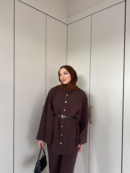 TAKM-2309H&R ButikTB-Notre Panço Detaylı Modal Takım Acı Kahve