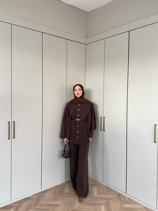 TAKM-2309H&R ButikTB-Notre Panço Detaylı Modal Takım Acı Kahve