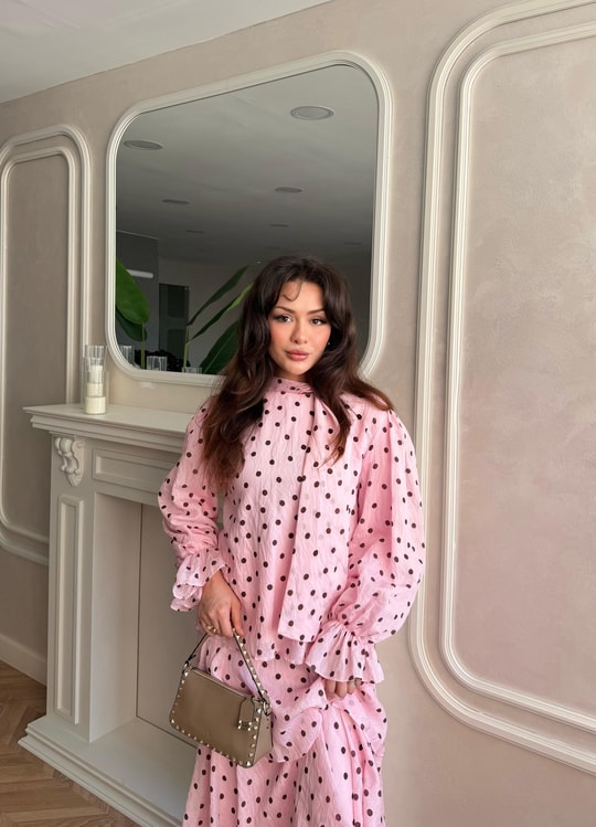 HR-1349H&R ButikTB-Qüla Ponponlu Şifon Takım Pembe