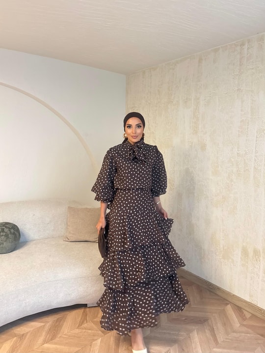 HR-0793H&R ButikTB-Qüla Ponponlu Şifon Takım Kahve