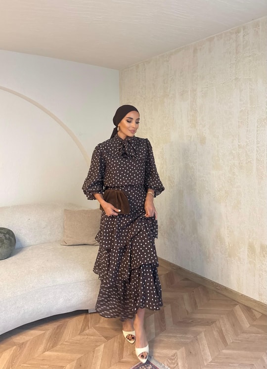 HR-0793H&R ButikTB-Qüla Ponponlu Şifon Takım Kahve