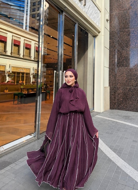 HR-1129H&R ButikTB - Resa Çizgili Modal Etekli Takım Mürdüm