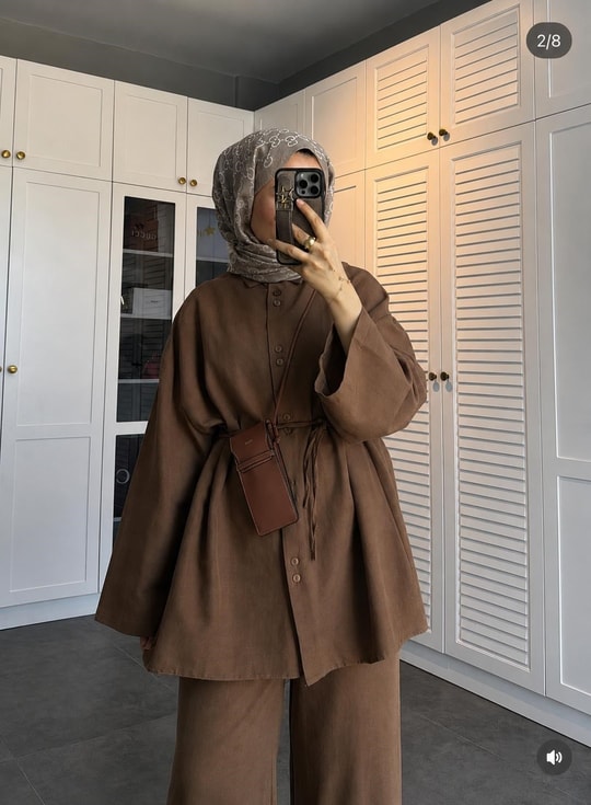 HR-1168H&R ButikTB - Rinal Keten Takım Acı Kahve
