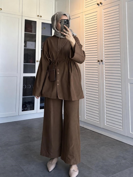 HR-1168H&R ButikTB - Rinal Keten Takım Acı Kahve