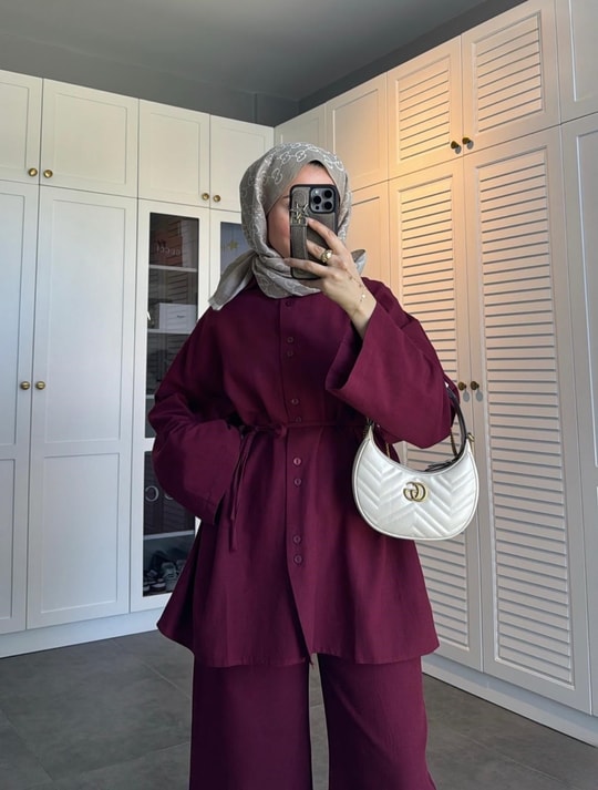 HR-1168H&R ButikTB - Rinal Keten Takım Bordo