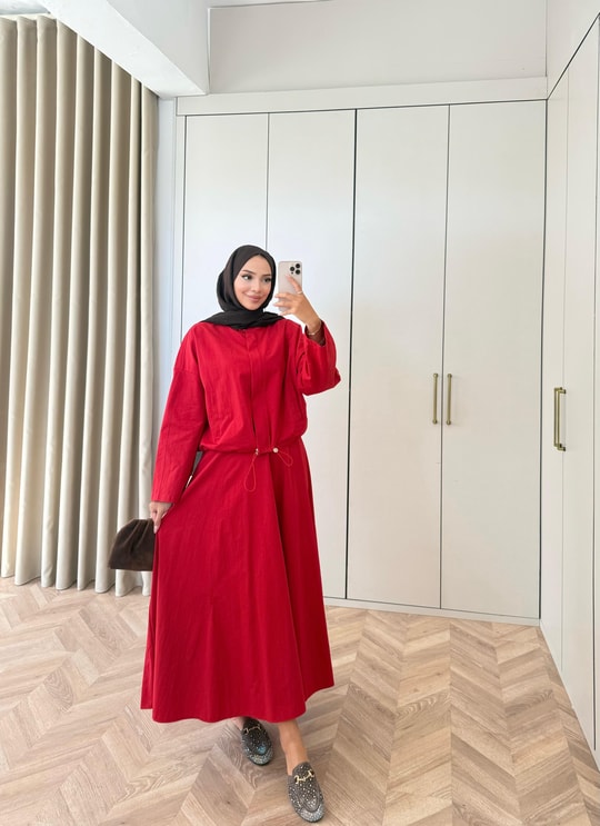HR-3170H&R ButikTb- Siba Gabardin Etekli Takım Kırmızı