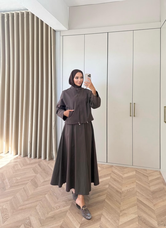 HR-3170H&R ButikTb- Siba Gabardin Etekli Takım Kahve
