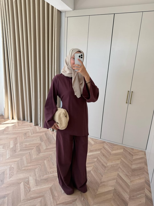 HR-1546H&R ButikTB - Willa Kemeri Detaylı Keten Takım Mürdüm