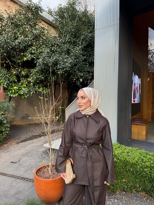 TAKM-2139H&R ButikTB-Zeyna Kolu Fermuarlı Kot Takım Kahve