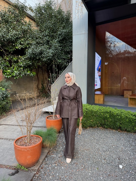 TAKM-2139H&R ButikTB-Zeyna Kolu Fermuarlı Kot Takım Kahve