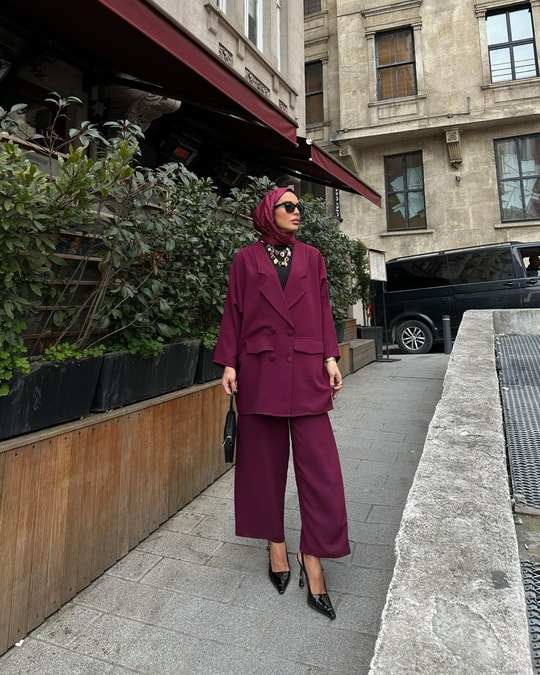 TAKM-1926H&R ButikYula Oversize Ceketli Takım Mürdüm