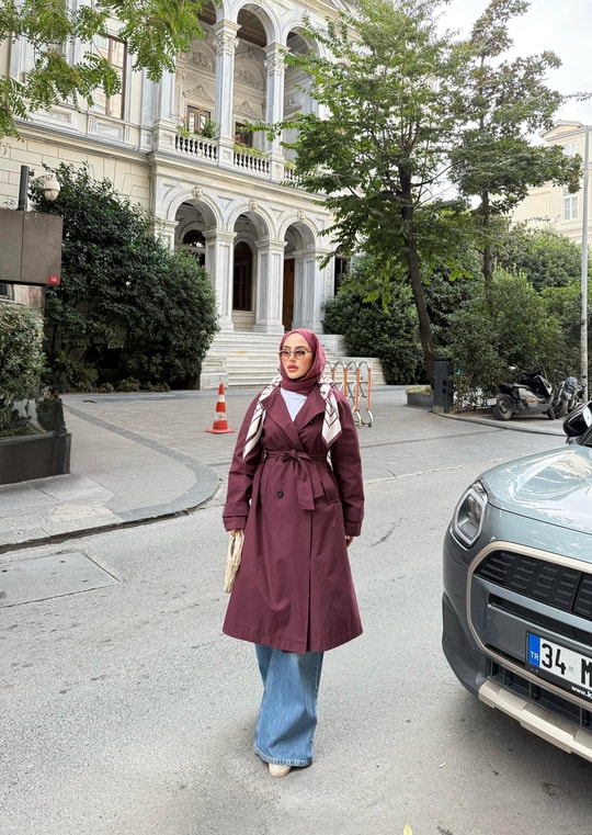 Trenc-60H&R ButikAnvelop Eşarp Detaylı Trenç Bordo