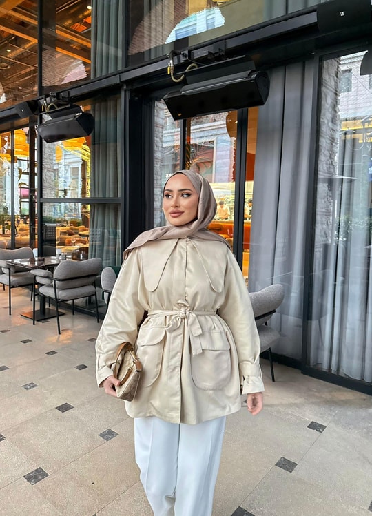Trenc-59H&R ButikBeril Yakalı Trenç Bej