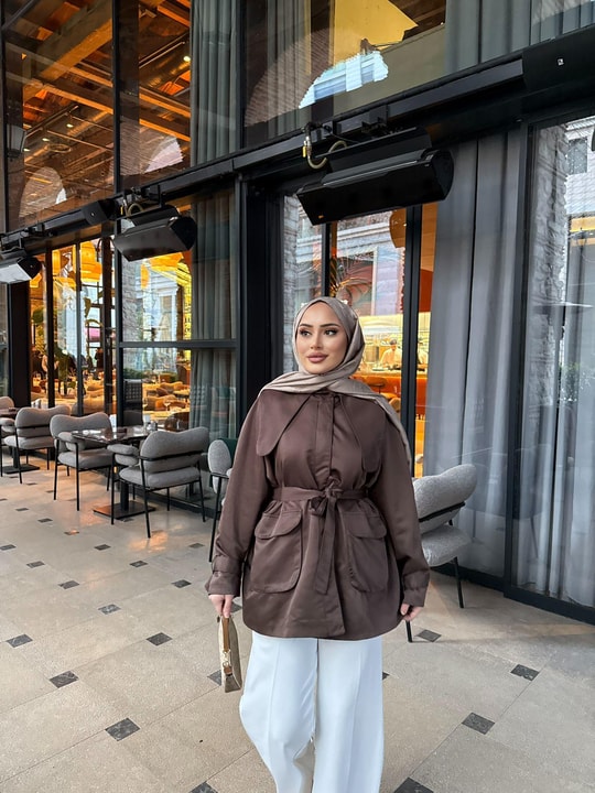 Trenc-59H&R ButikBeril Yakalı Trenç Kahve