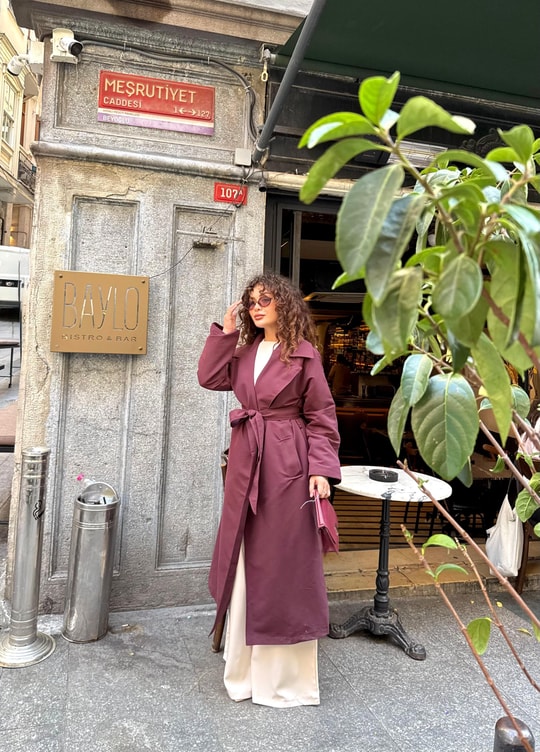 TRNÇKT-06H&R ButikEko Gabardin Trenç Bordo
