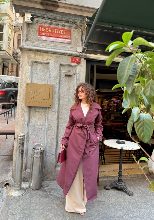 TRNÇKT-06H&R ButikEko Gabardin Trenç Bordo