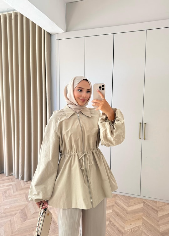 HR-2994H&R ButikFus- Sim Detaylı Gabardin Trenç Bej