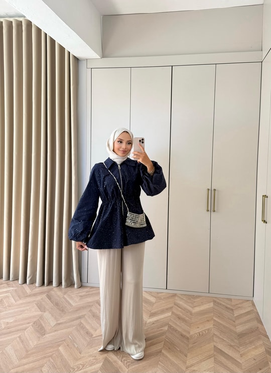 HR-2996H&R ButikFus- Sim Detaylı Gabardin Trenç Lacivert