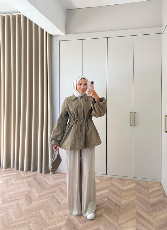 HR-2995H&R ButikFus- Sim Detaylı Gabardin Trenç Haki