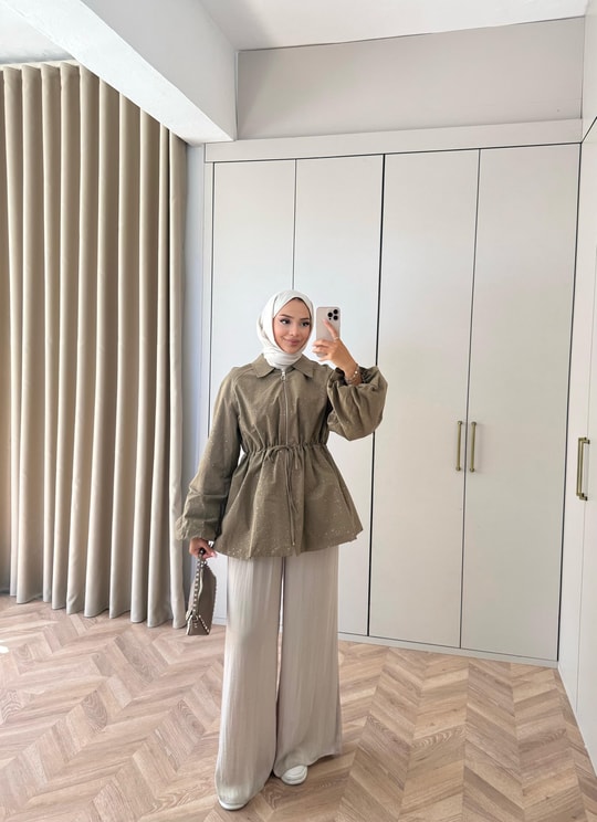 HR-2995H&R ButikFus- Sim Detaylı Gabardin Trenç Haki