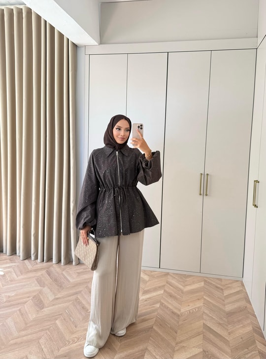 HR-2997H&R ButikFus- Sim Detaylı Gabardin Trenç Kahve