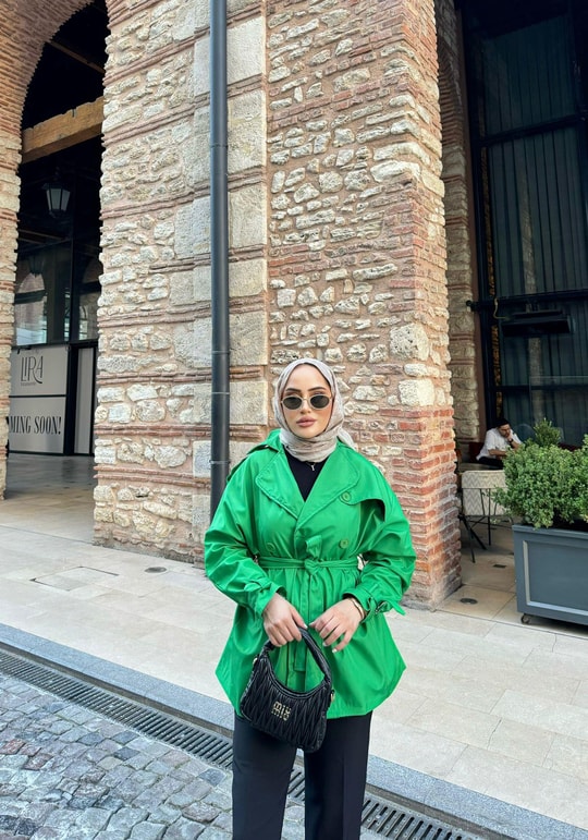 Trenc-48H&R ButikKampanyalı Mini Trenç Yeşil