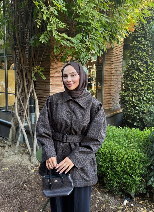 HR-2938H&R ButikQu- Meka Trenç Leopar Desen