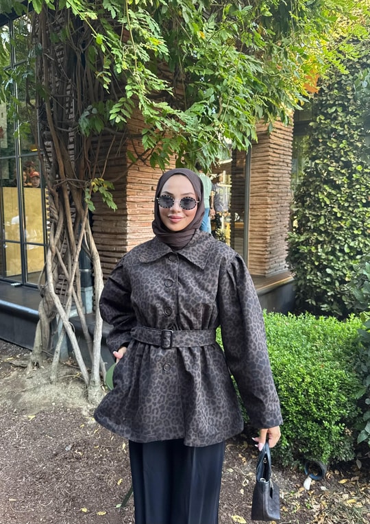 HR-2938H&R ButikQu- Meka Trenç Leopar Desen