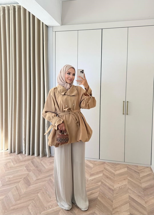 HR-3055H&R ButikTB-Ena Ön Çıtçıtlı Trenç Camel