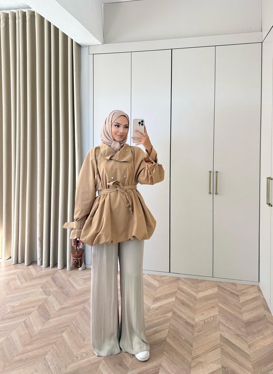 HR-3055H&R ButikTB-Ena Ön Çıtçıtlı Trenç Camel