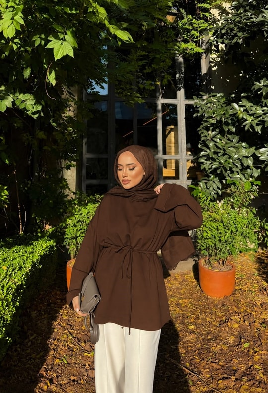 HR-3177H&R ButikDessa İspanyol Kol Tunik Kahve