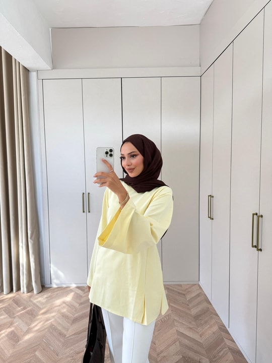 HR-3270H&R Butikek - Hesa Arka Bağlamalı Tunik Sarı